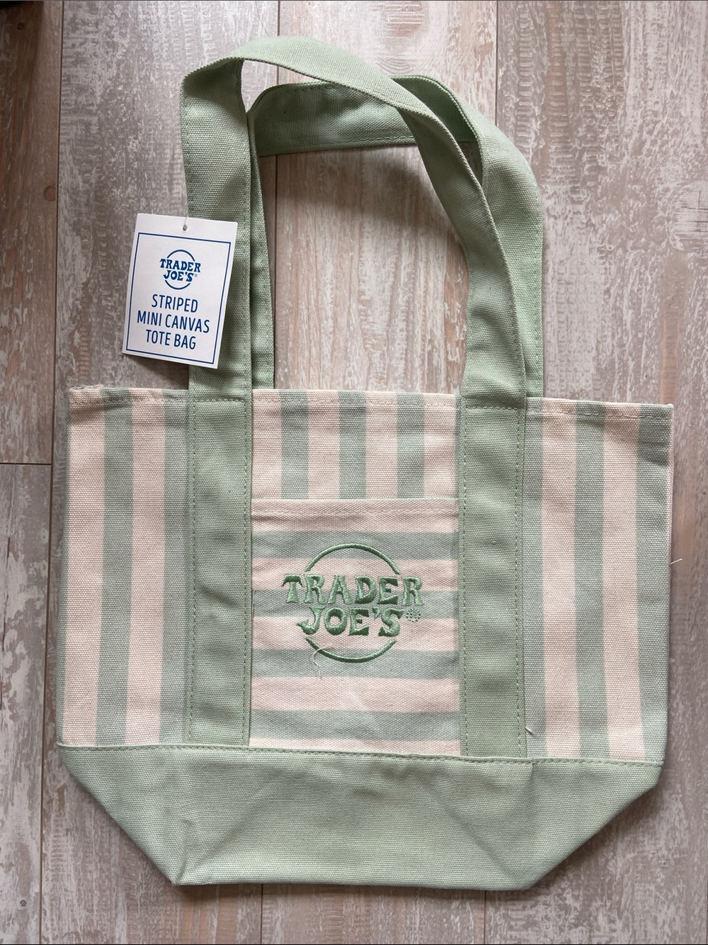 Trader Joe's Green Striped Canvas Tote Bag